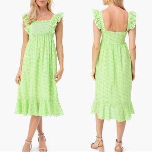 Tuckernuck Lemon Grove ruffle floral apron cotton midi dress green size medium